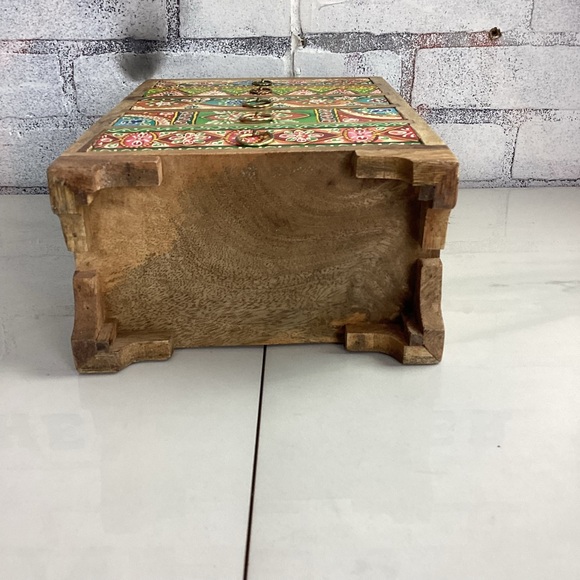 Wooden Handmade Hand-Painted 5-Drawer Chest Rainbow Embossed Work, India - Picture 8 of 12